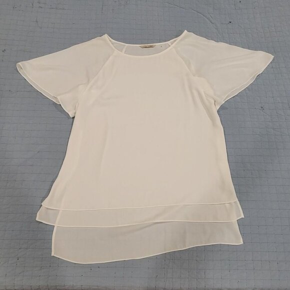 Soft Surroundings Semi Sheer Hi-Lo Dressy Career Blouse Off White Shirt Top M - Picture 8 of 9